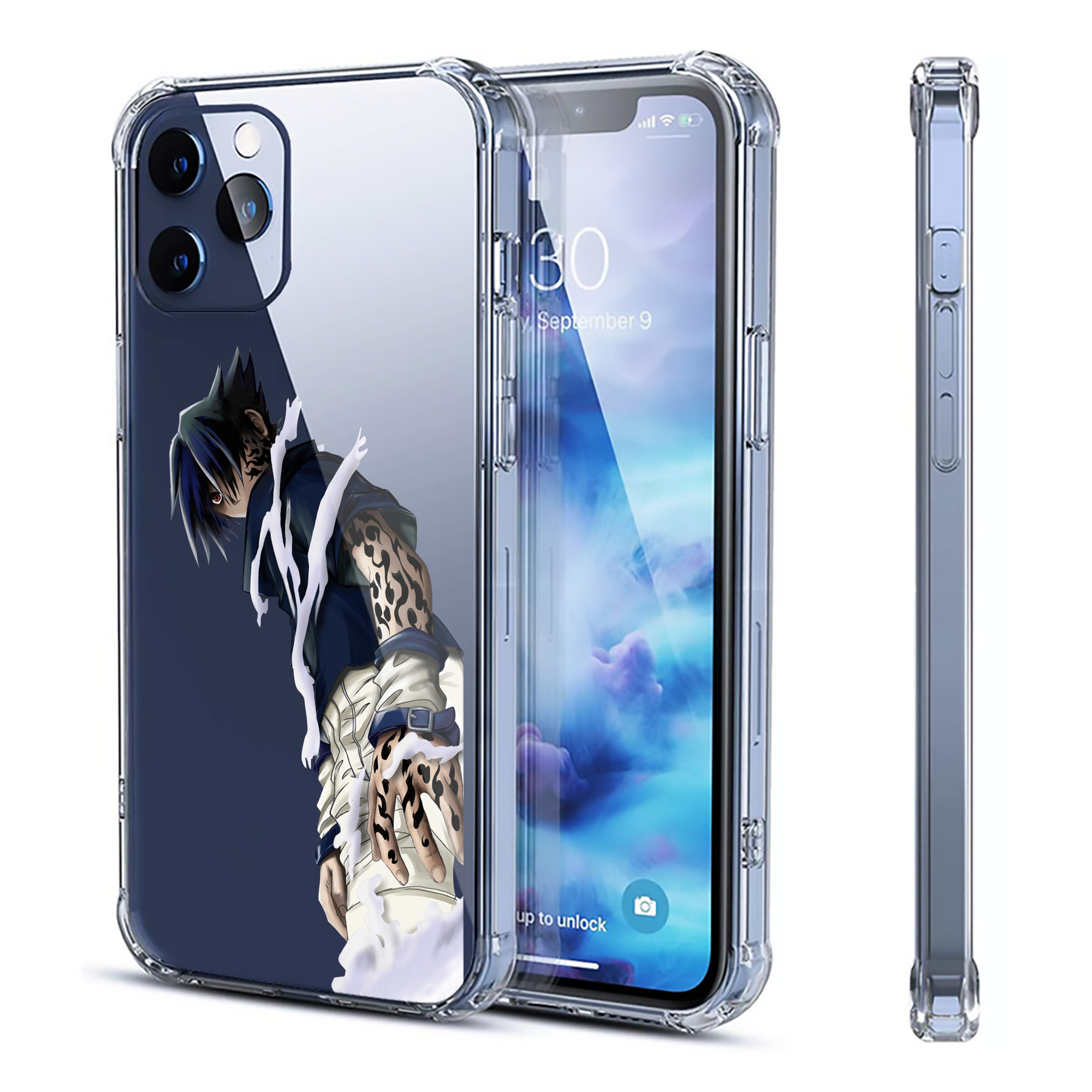 （画像用） NARUTO -ナルト- うちは サスケ Uchiha Sasuke 【iPhone 12シリーズ対応】透明スマホケース（クリアソフトケース）